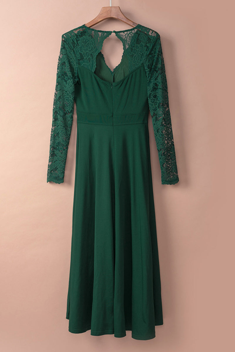 Vestidos elegantes de celebridades con encaje de patchwork, color sólido, escote en V, línea A (3 colores)