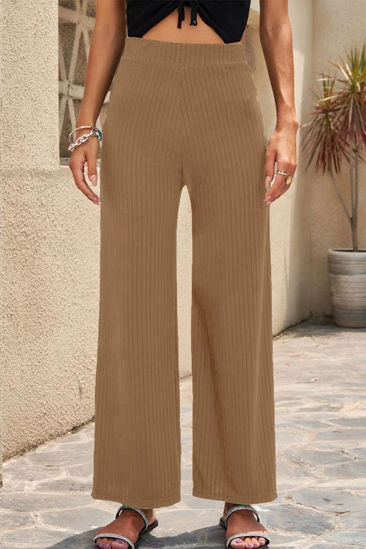 Pantalones casuales rectos de cintura media de color liso (6 colores)