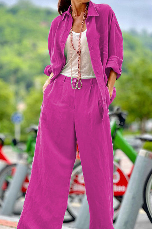 Conjunto casual de dos piezas de manga larga y color liso