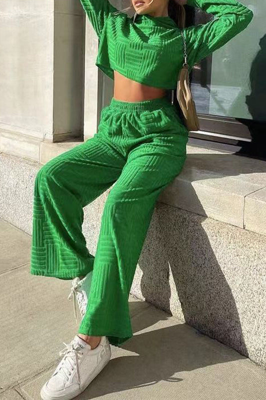 Conjunto de dos piezas informal de color liso con capucha y cuello de manga larga