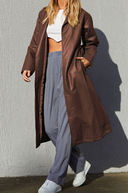 Elegante abrigo universitario de color liso con cuello vuelto (3 colores)