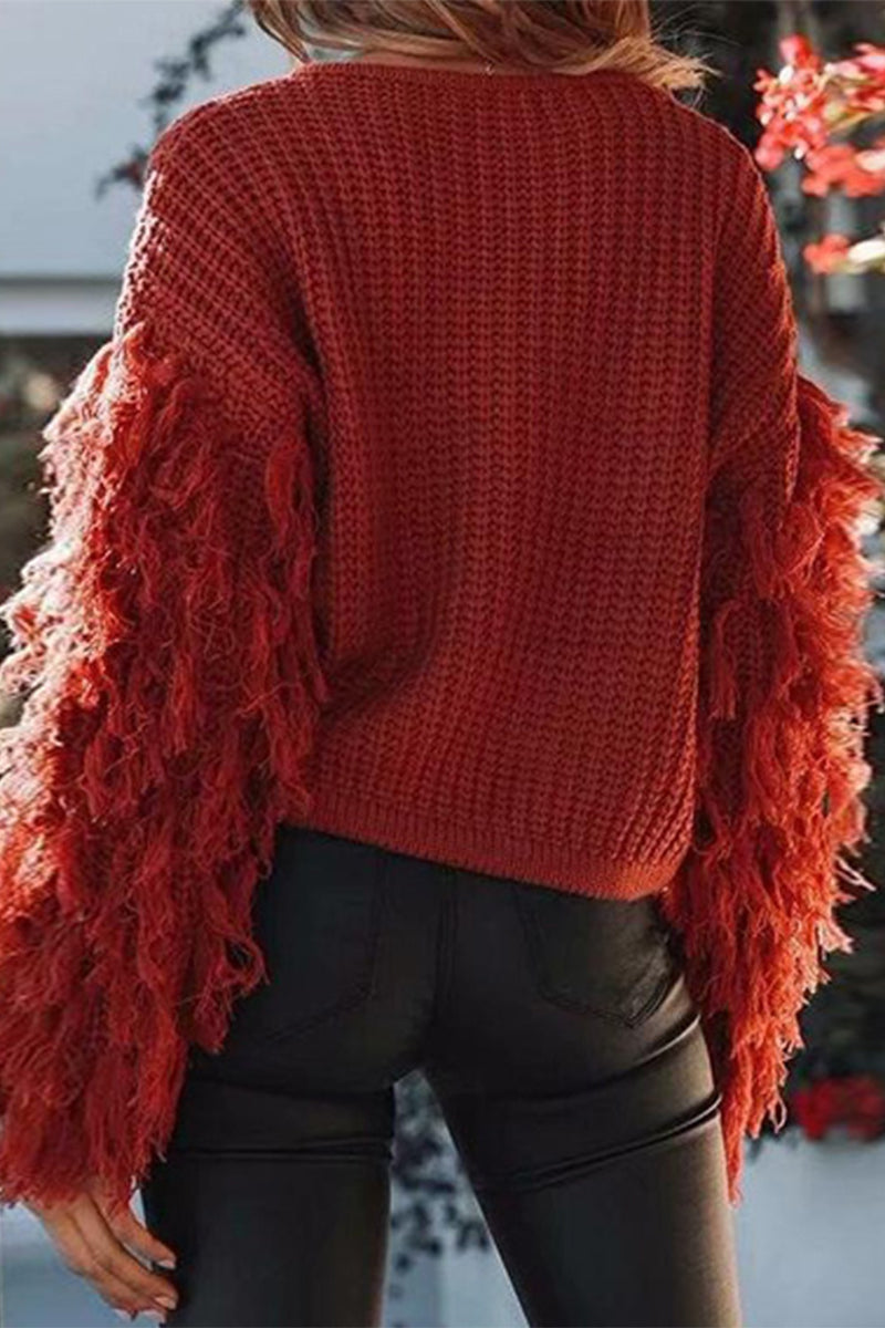 Suéteres casuales de cuello redondo con borlas lisas (4 colores)