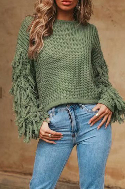 Suéteres casuales de cuello redondo con borlas lisas (4 colores)