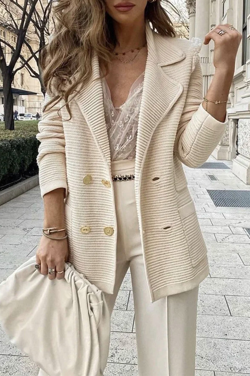 Prenda exterior elegante y dulce de color liso con cuello vuelto (3 colores)