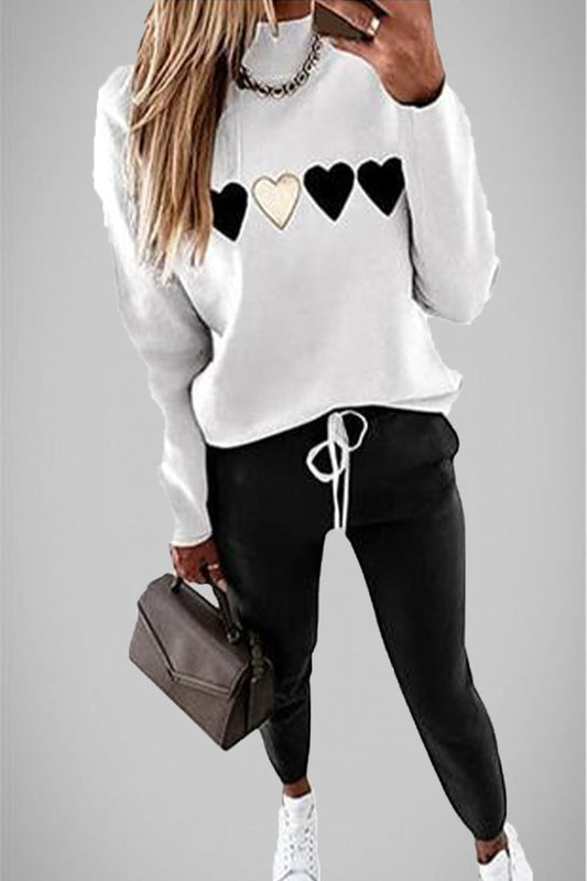 Conjunto informal de dos piezas con cuello en V, manga larga y parches lisos (4 colores)