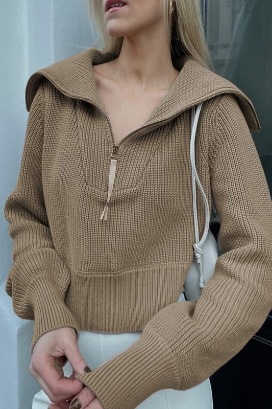 Elegante blusa lisa con cuello vuelto y cremallera