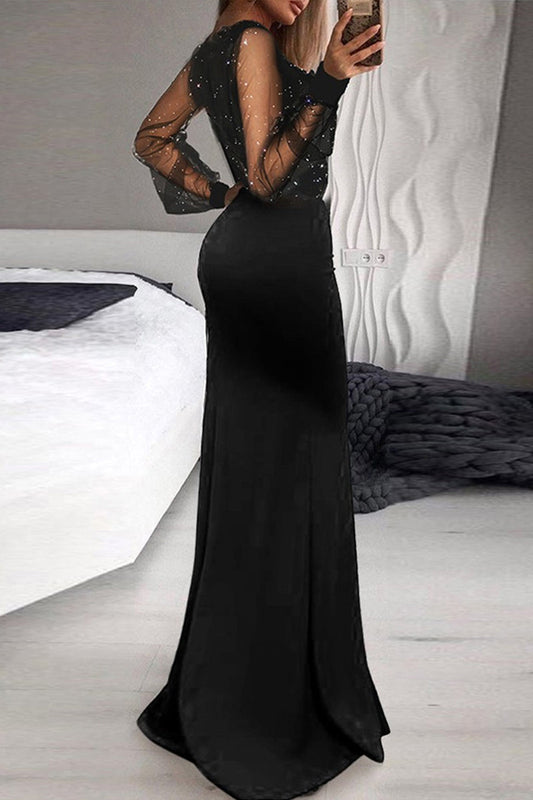Vestido informal elegante con cuello en V y lentejuelas de patchwork irregular