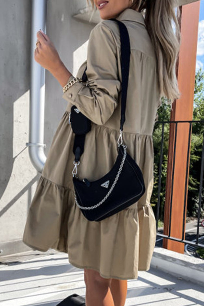 Vestido camisero informal con cuello vuelto y hebilla (4 colores)