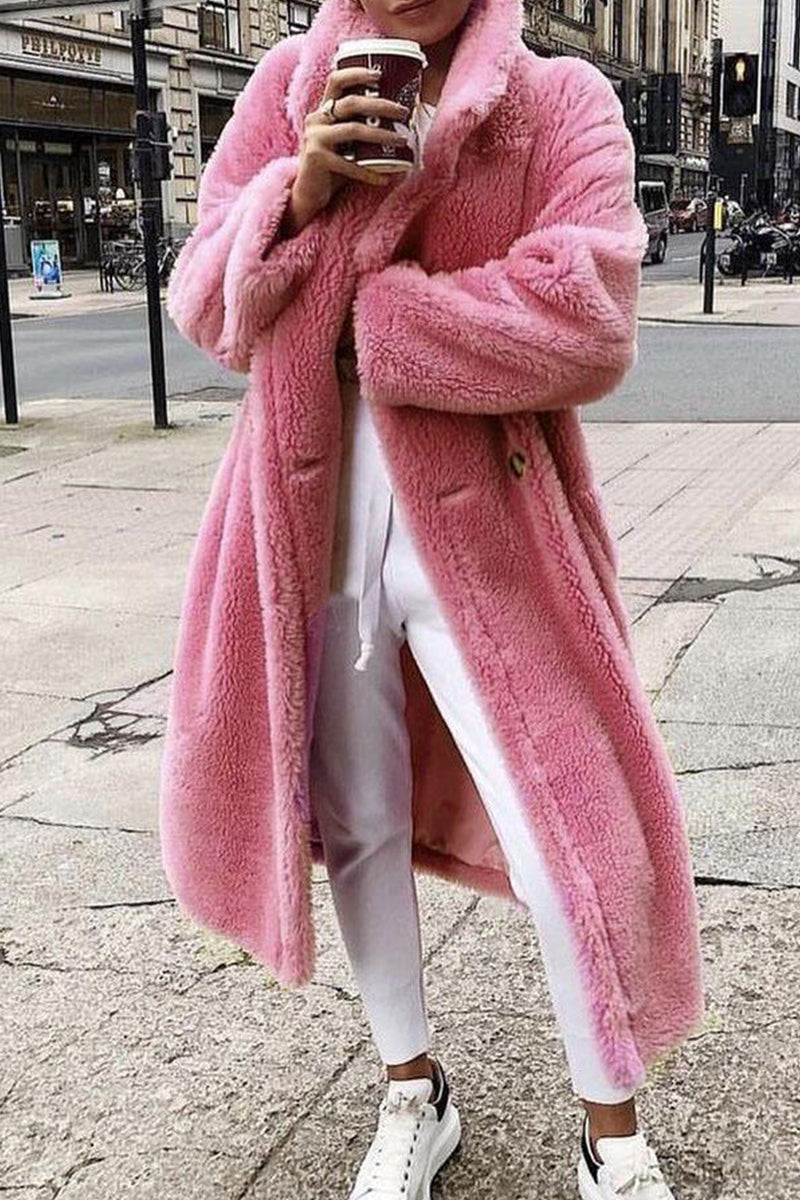 Elegante prenda exterior de cuello vuelto de color liso