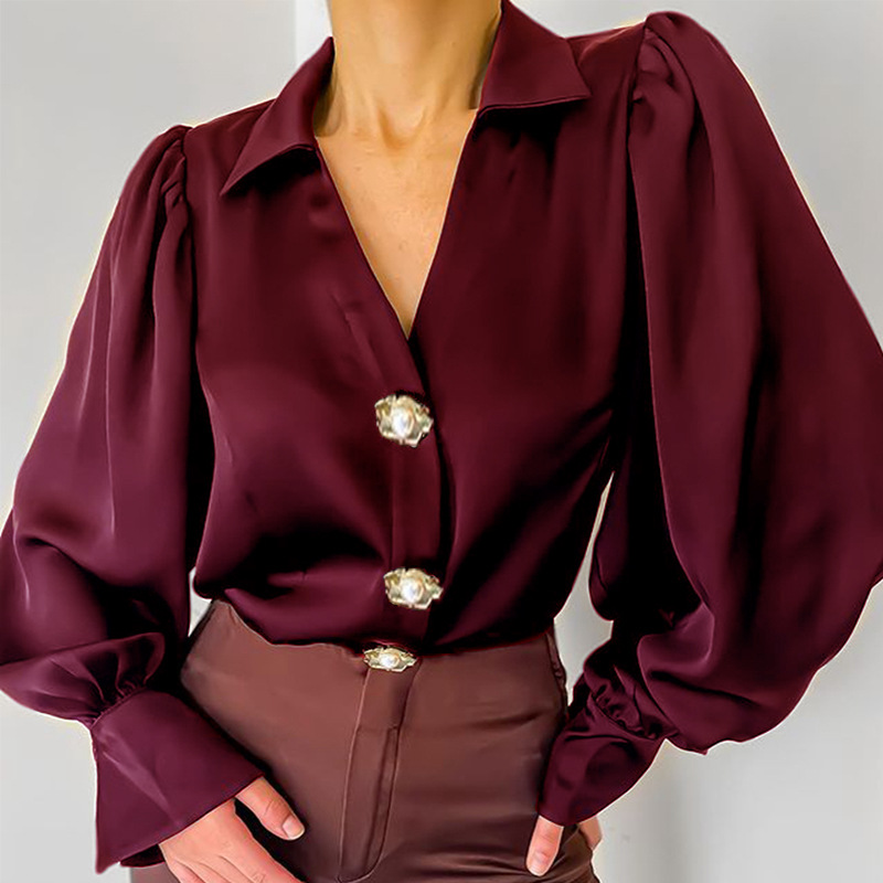 Blusa informal con cuello vuelto y hebilla sólida (3 colores)