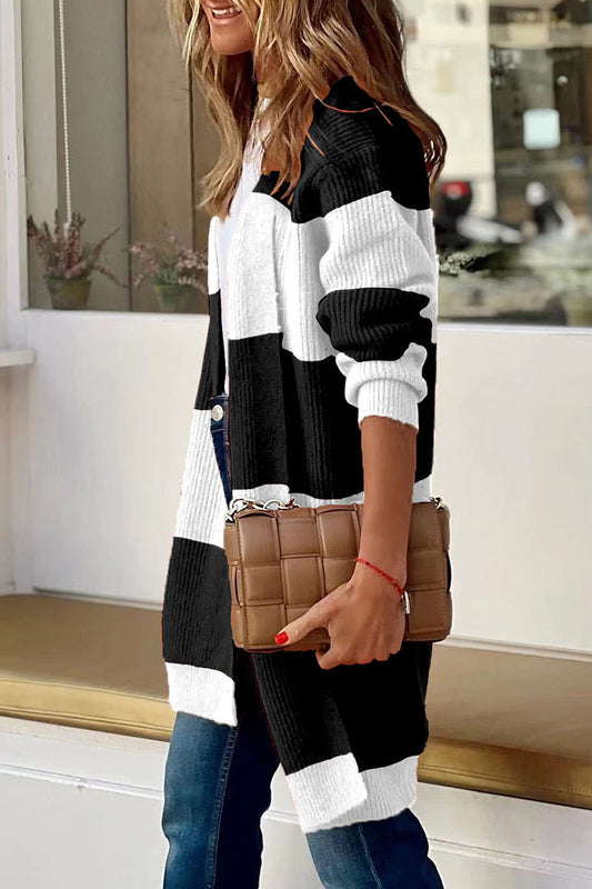 Tops con cuello tipo cárdigan de patchwork y rayas de calle