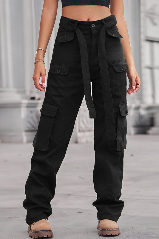 Pantalones de patchwork lisos, sueltos y rectos con bolsillos (4 colores)