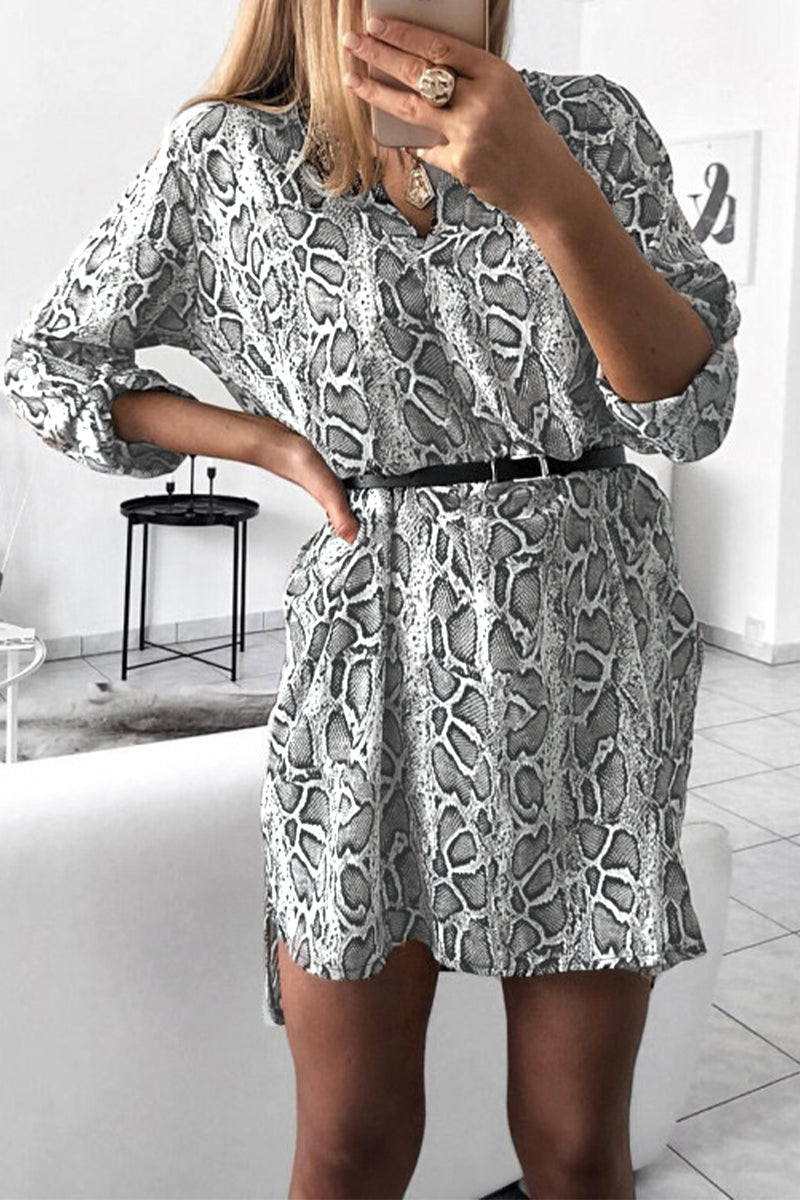 Elegante vestido irregular con cuello en V y estampado animal sin cinturón (6 colores)