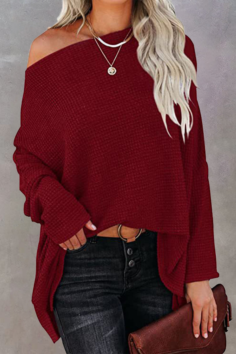 Tops casuales de cuello oblicuo de color sólido