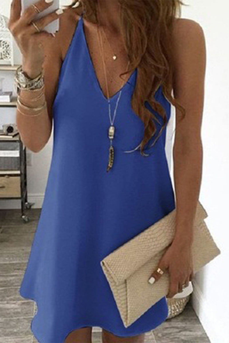 Vestido de tirantes con escote en V, color liso y dulce (4 colores)