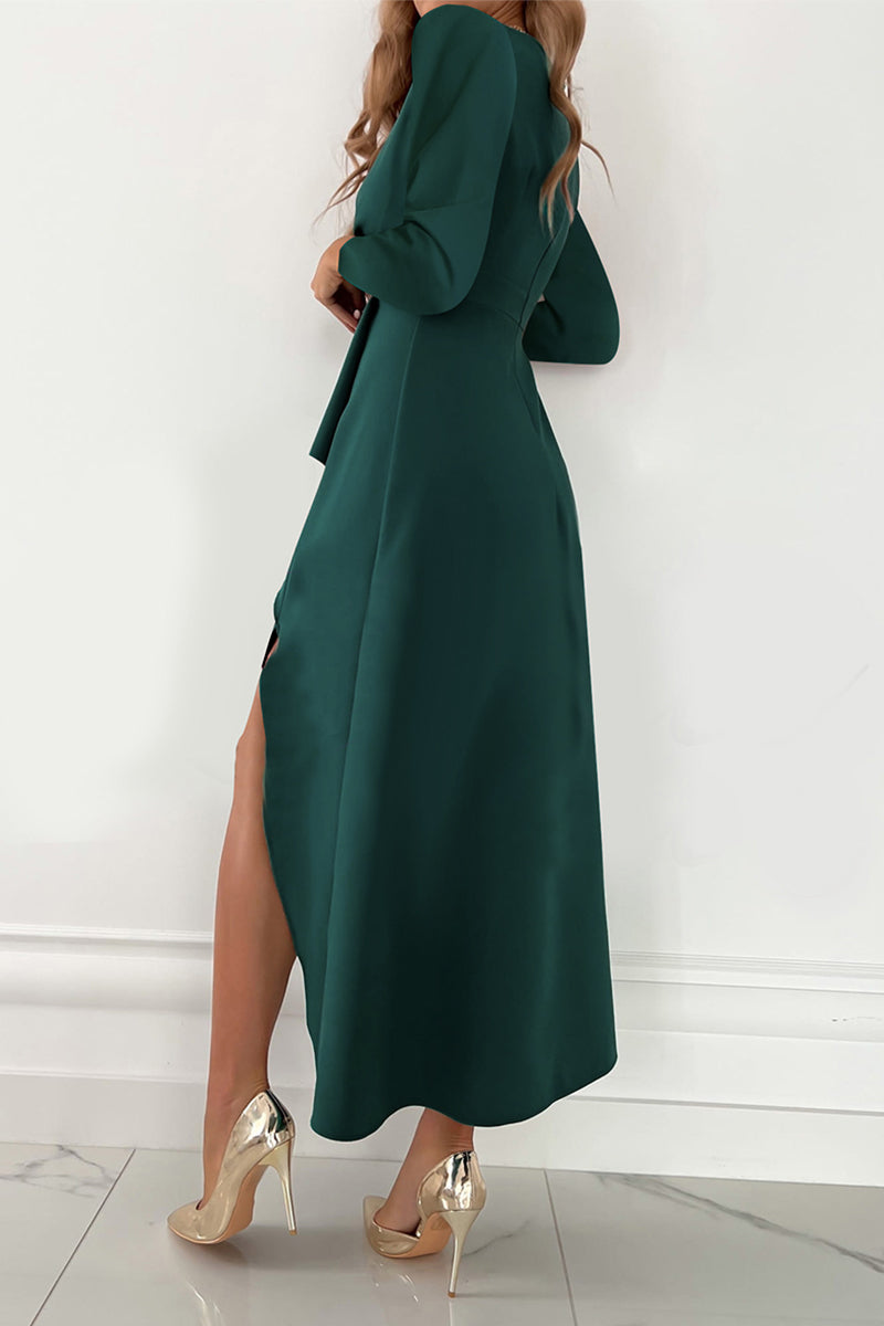 Vestidos asimétricos de cuello en V con patchwork liso de moda