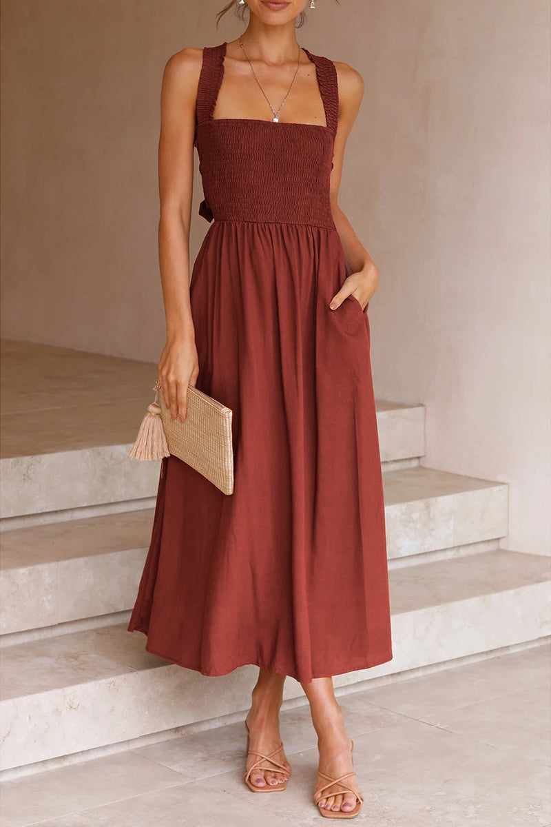 Vestidos casuales con falda de cintura halter y retazos sólidos (3 colores)