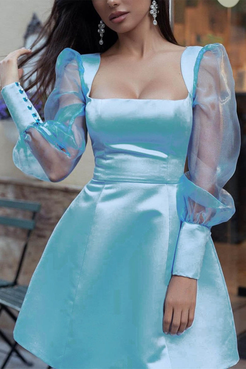 Vestidos sexis de malla lisa con cuello cuadrado y corte A (5 colores)