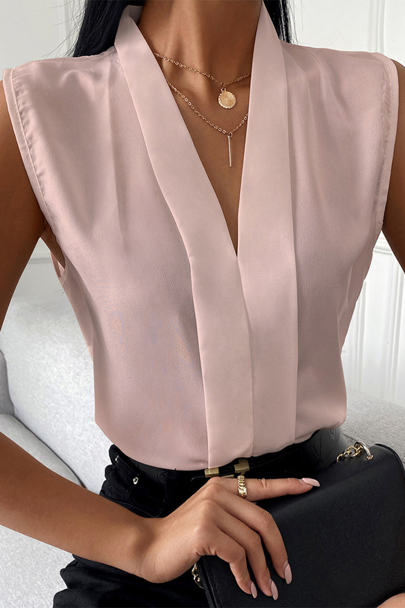 Blusas sexis de color liso con cuello en V (4 colores)