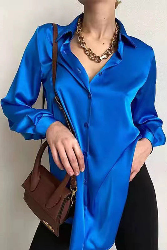 Blusas elegantes de celebridades con cuello vuelto, color liso y hebilla antigua (4 colores)