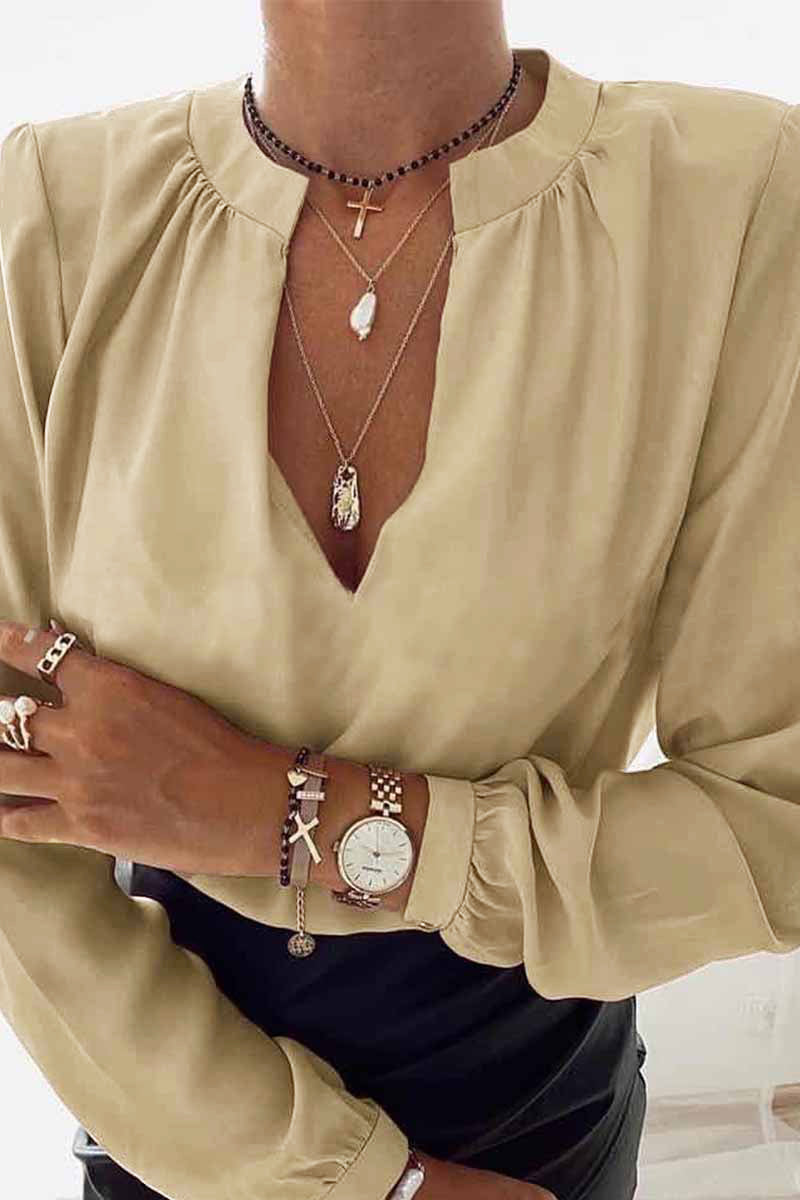Blusas de cuello en V liso estilo británico de moda (3 colores)