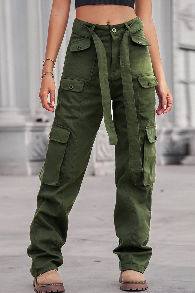 Street Solid Patchwork Pocket Loose Straight Patchwork Bottoms(4 Colors)
