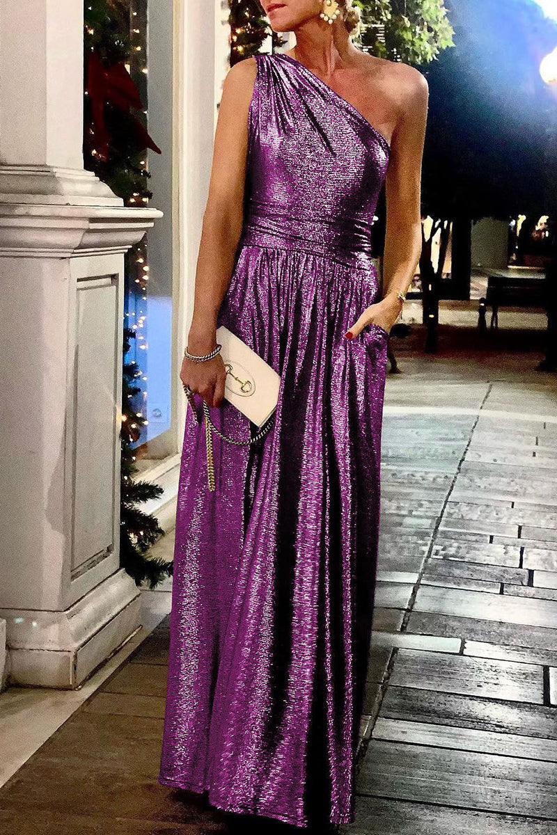 Vestido de noche sexy y elegante con cuello oblicuo y lentejuelas color bronce (4 colores)