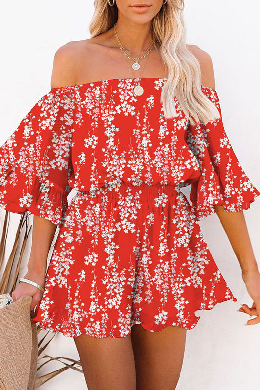 Mono holgado con hombros descubiertos y estampado de patchwork con simplicidad informal