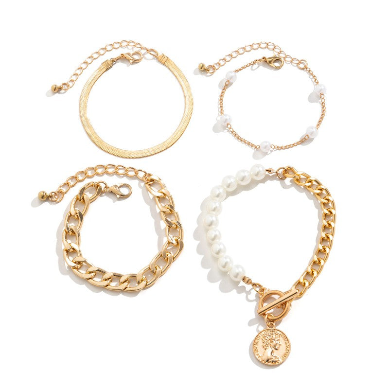 Pulseras de perlas con cadenas de patchwork informales
