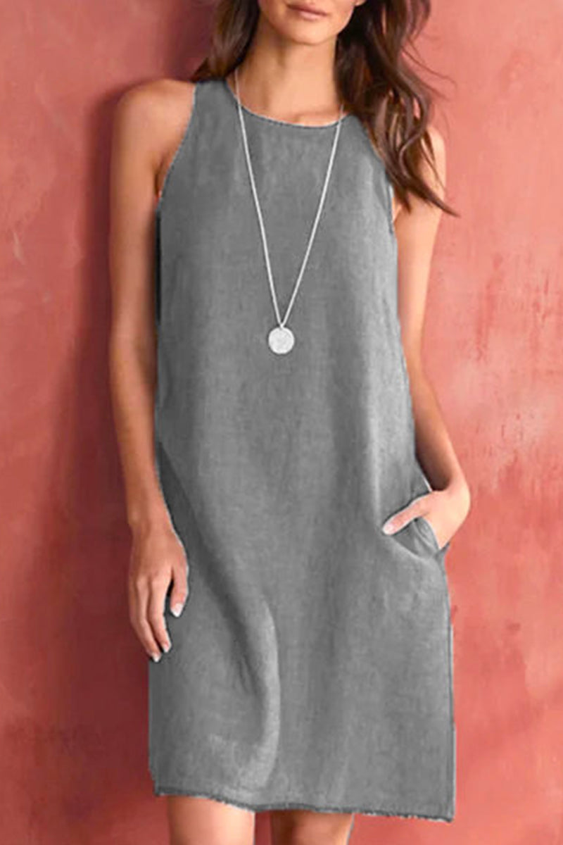 Vestido informal de cuello redondo liso (5 colores)