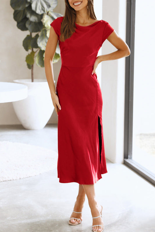 Vestidos elegantes de celebridades, de color sólido, con aberturas laterales, corte A (3 colores)