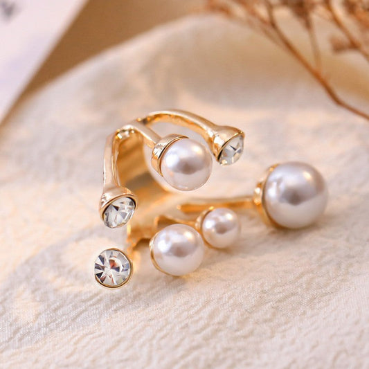 Anillos casuales de diamantes de imitación con perla y patchwork para uso diario