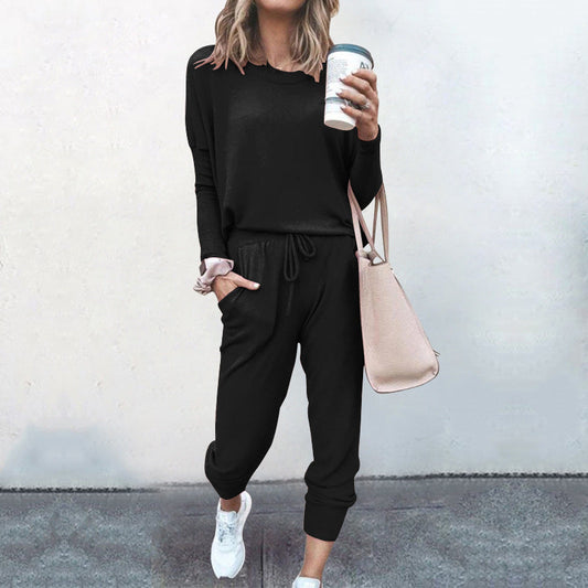Ropa de otoño e invierno para mujer, conjuntos casuales holgados de color liso y mangas largas para el hogar.