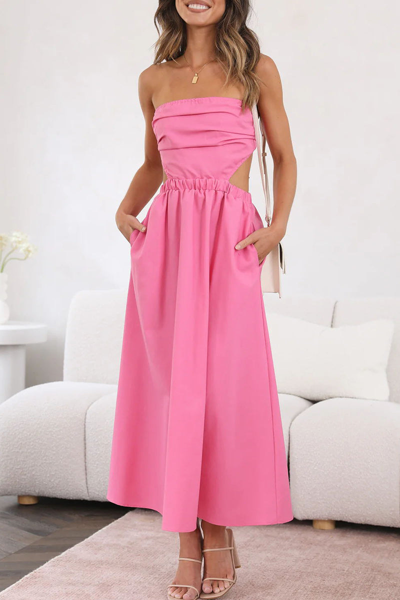 Vestidos de celebridades sexys con faldas lisas, sin espalda y sin tirantes.
