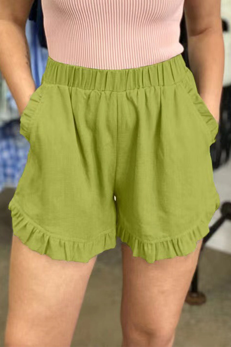 Pantalones casuales de color liso con bolsillos, sueltos, de cintura alta y pierna ancha