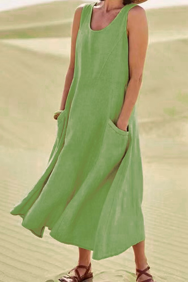 Vestidos casuales lisos con cuello en U y patchwork (7 colores)