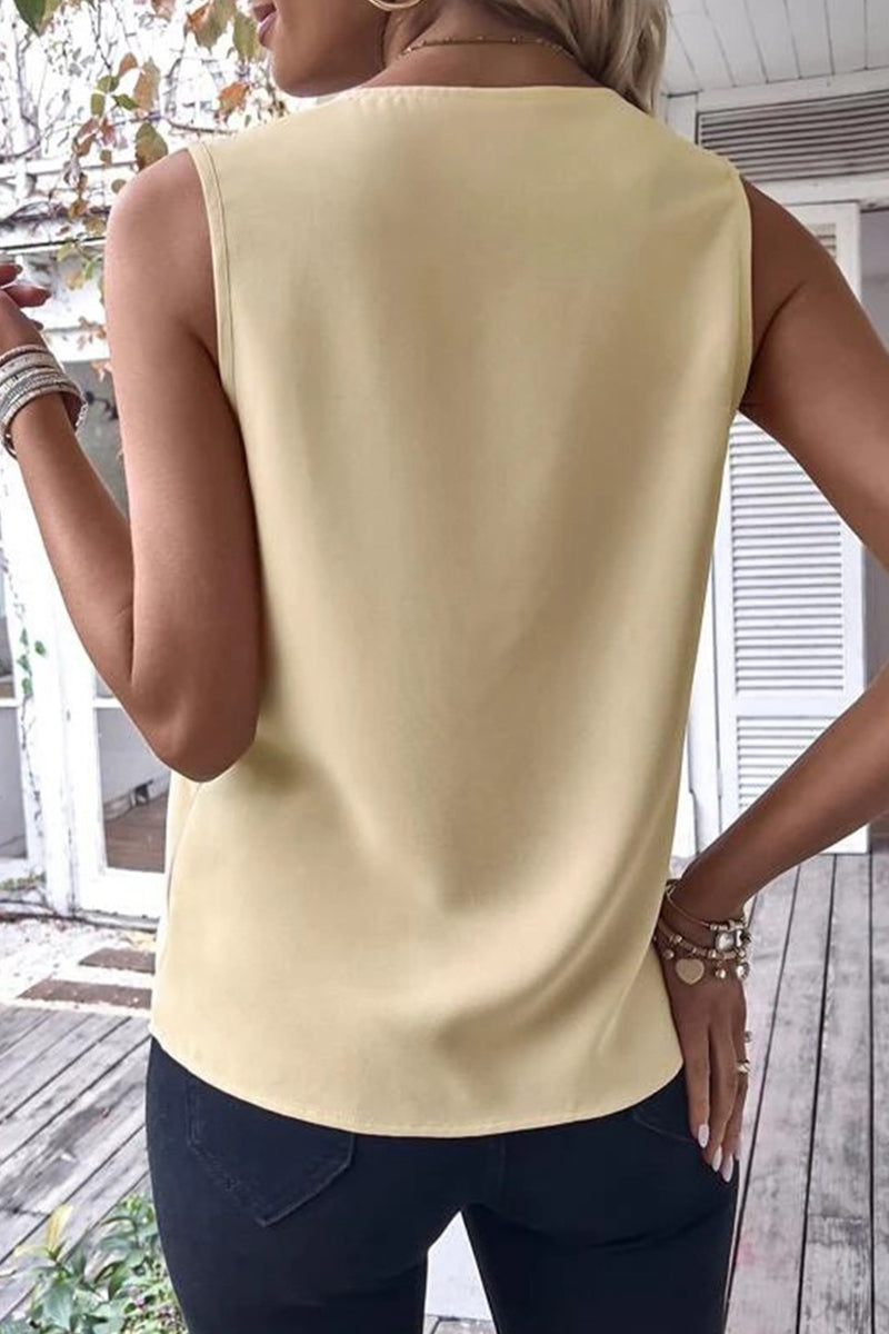 Tops casuales sencillos con cuello en V y parches lisos (4 colores)
