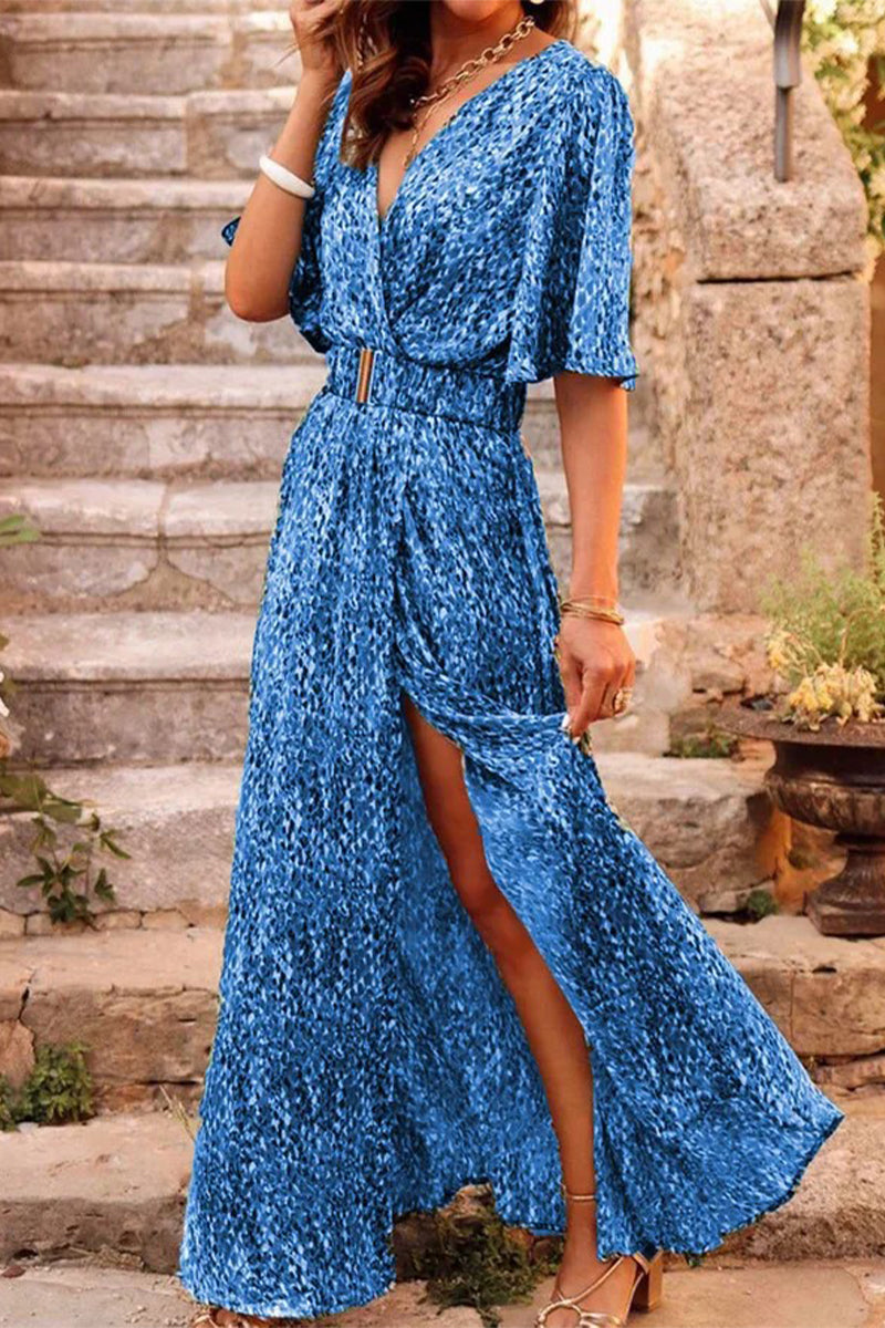 Vestidos bohemios universitarios con estampado floral y cinturón, cuello en V y falda (5 colores)