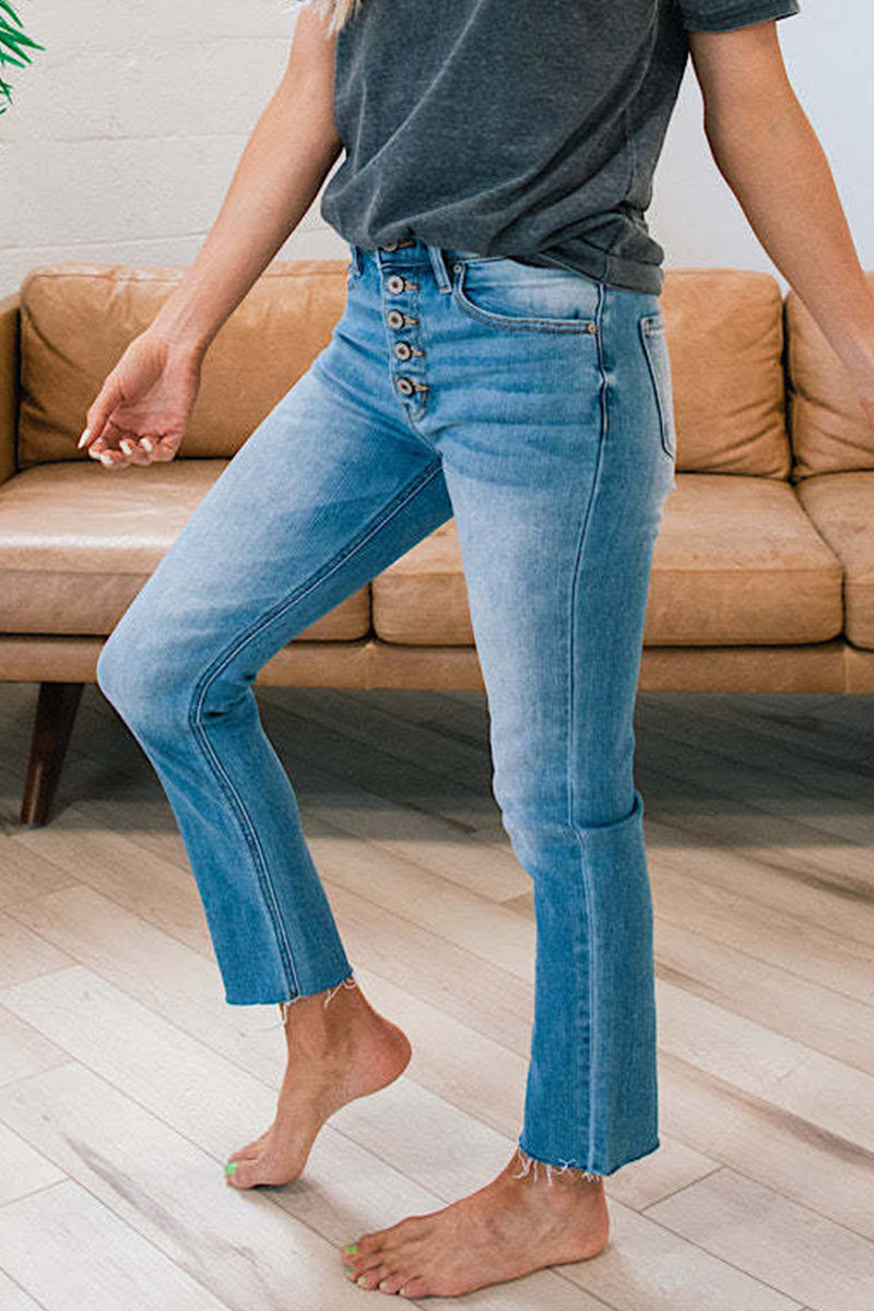 Jeans ajustados de cintura media con diseño casual de calle y bloques de color