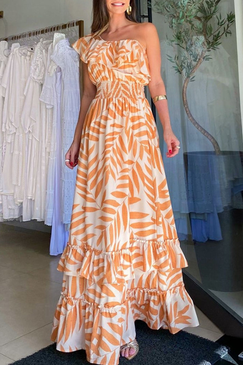 Vestido sexy de vacaciones con estampado floral y hombros descubiertos