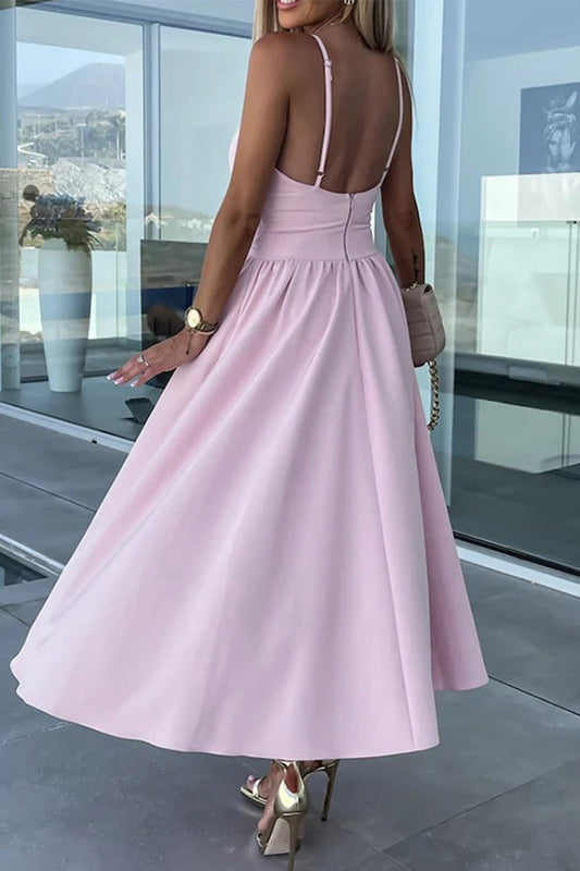 Vestido informal dulce liso con abertura y escote en V