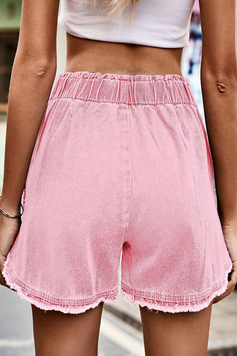 Pantalones cortos vaqueros holgados de cintura alta con diseño de calle informal y liso