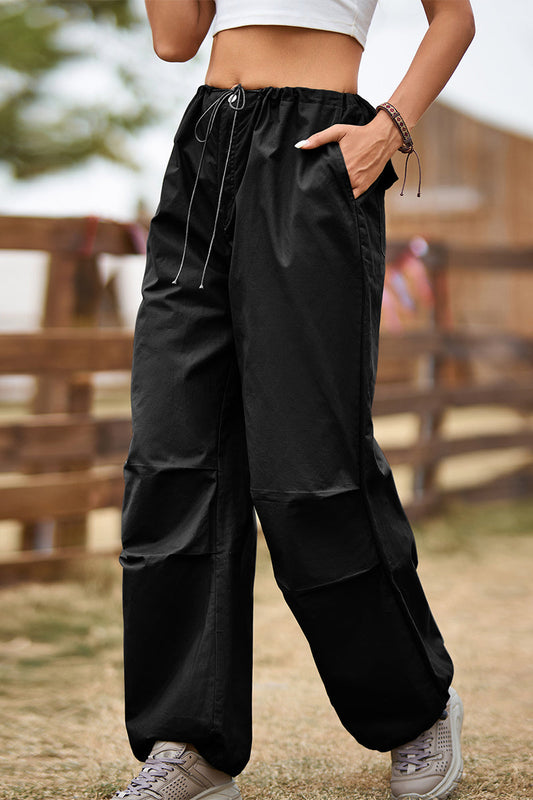 Pantalones casuales de calle con bolsillos sólidos, sueltos, de cintura alta, rectos, de color sólido