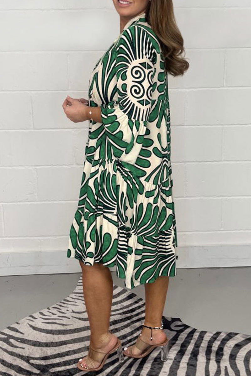 Vestidos casuales de línea A con cuello en V y estampado de rayas y patchwork