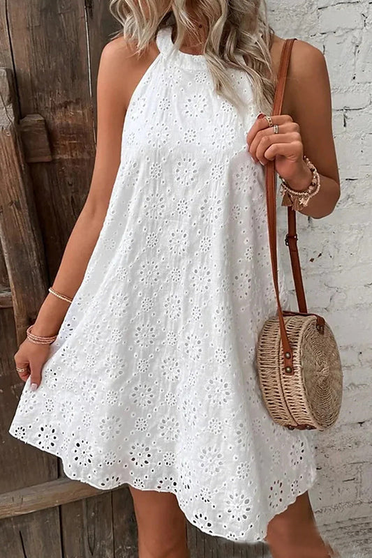 Vestidos casuales de corte A con cuello halter, huecos y sólidos