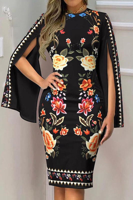 Vestidos elegantes de cuello redondo con patchwork y estampados de celebridades
