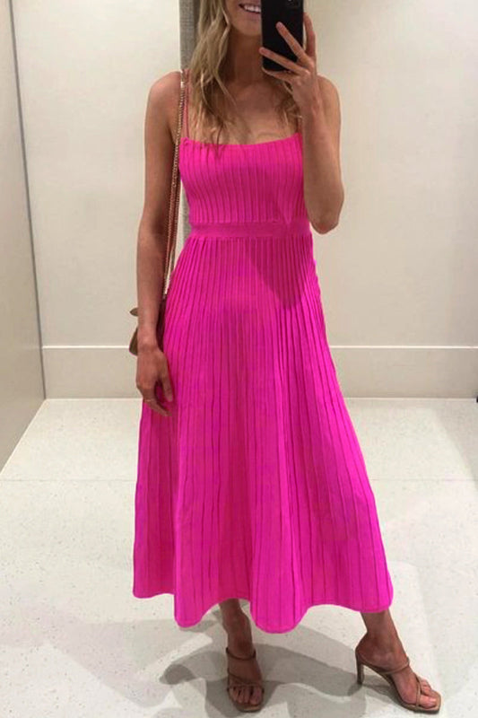 Vestido informal sencillo con cuello cuadrado y pliegues lisos (7 colores)