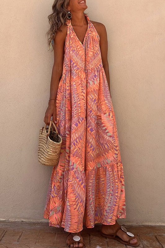 Vestido informal de vacaciones con estampado de patchwork y cuello halter