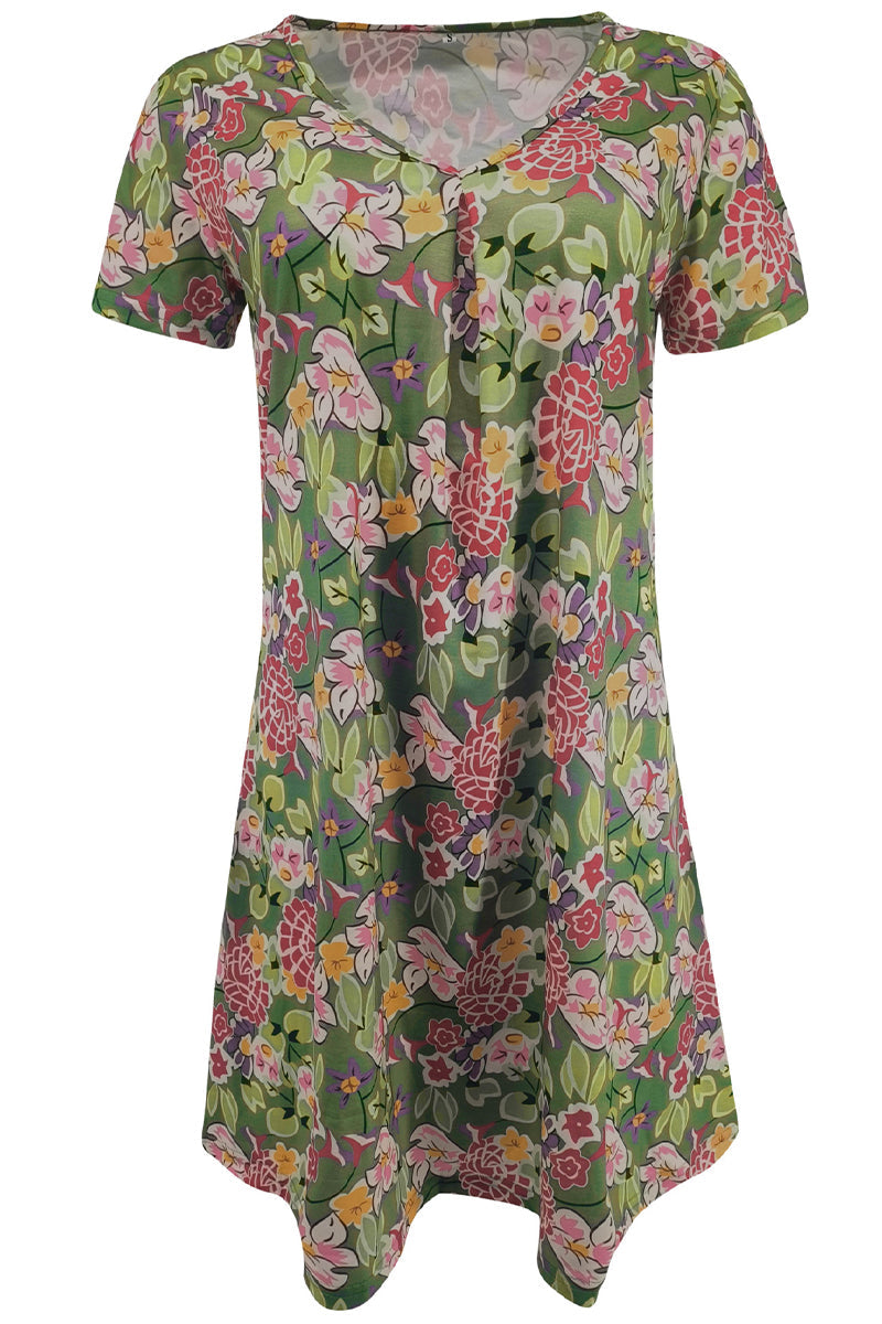 Casual Print Patchwork V Neck A Line Short Sleeve Dress(9 Colors)