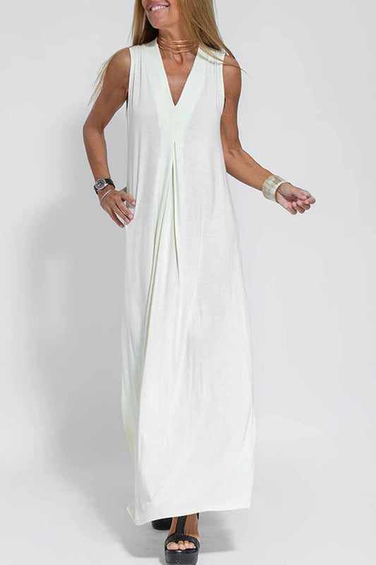Vestido estilo chaleco con cuello en V y parches lisos de estilo urbano (4 colores)